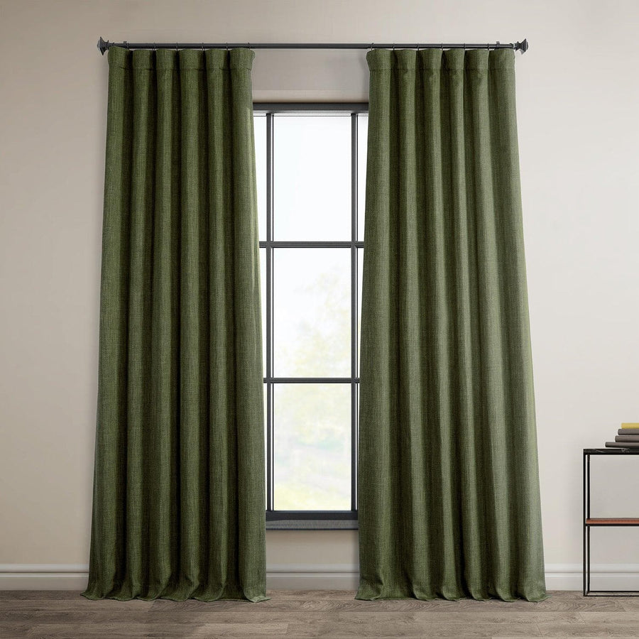 Khaki Green Textured Faux Linen Room Darkening Curtain - HalfPriceDrapes.com