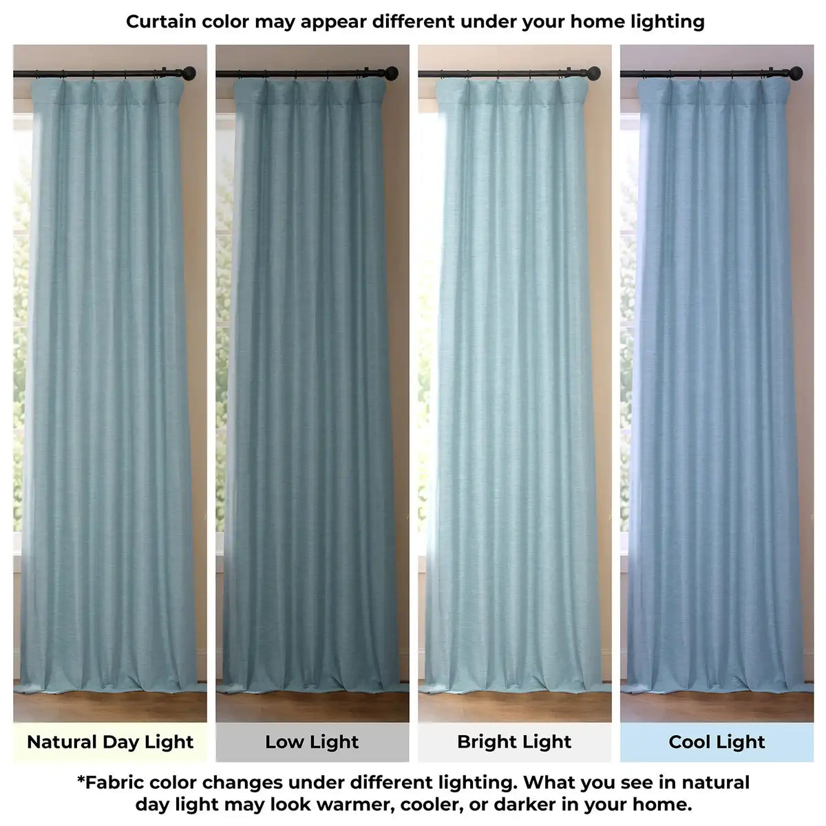 Gulf Blue Bellino Textured Faux Linen Room Darkening Curtain