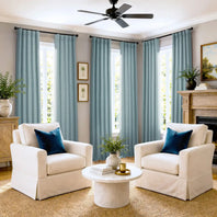 Gulf Blue Bellino Textured Faux Linen Room Darkening Curtain
