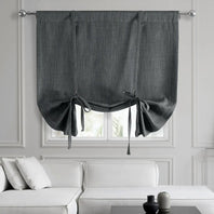 Dark Gravel Textured Faux Linen Room Darkening Tie-Up Window Shade
