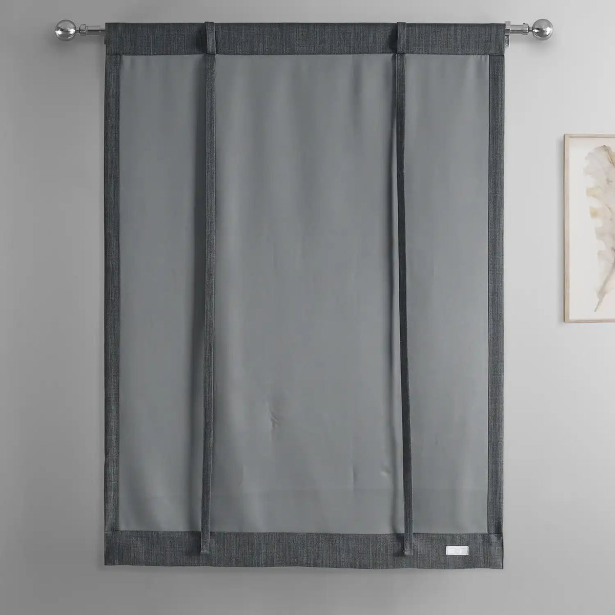 Dark Gravel Textured Faux Linen Room Darkening Tie-Up Window Shade