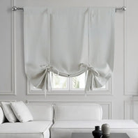 Oyster Mist Textured Faux Linen Room Darkening Tie-Up Window Shade