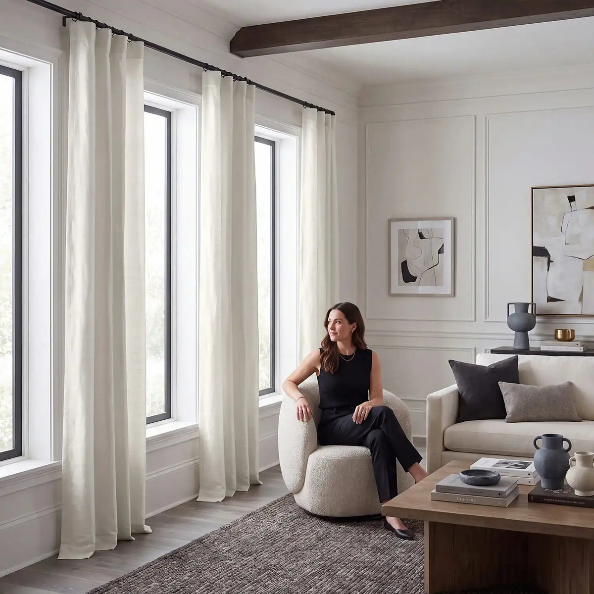 Lily White Textured Dupioni Silk Room Darkening Curtain
