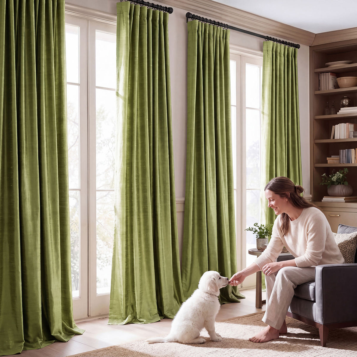 Paradise Green Textured Dupioni Silk Room Darkening Curtain