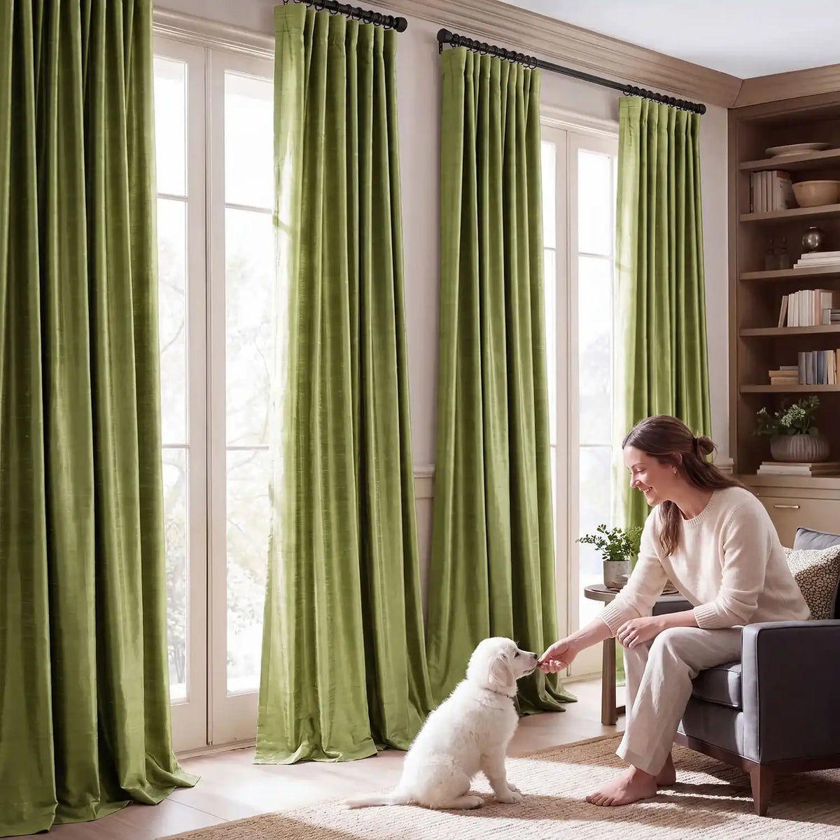 Paradise Green Textured Dupioni Silk Room Darkening Curtain