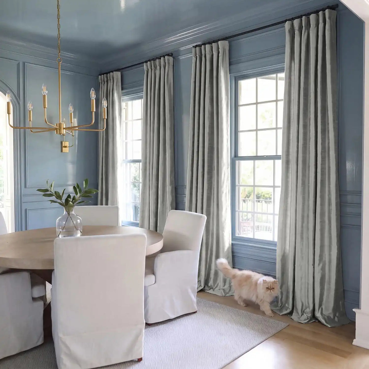 Mineral Grey Textured Dupioni Silk Room Darkening Curtain