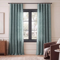 Mood Blue Textured Dupioni Silk Room Darkening Curtain