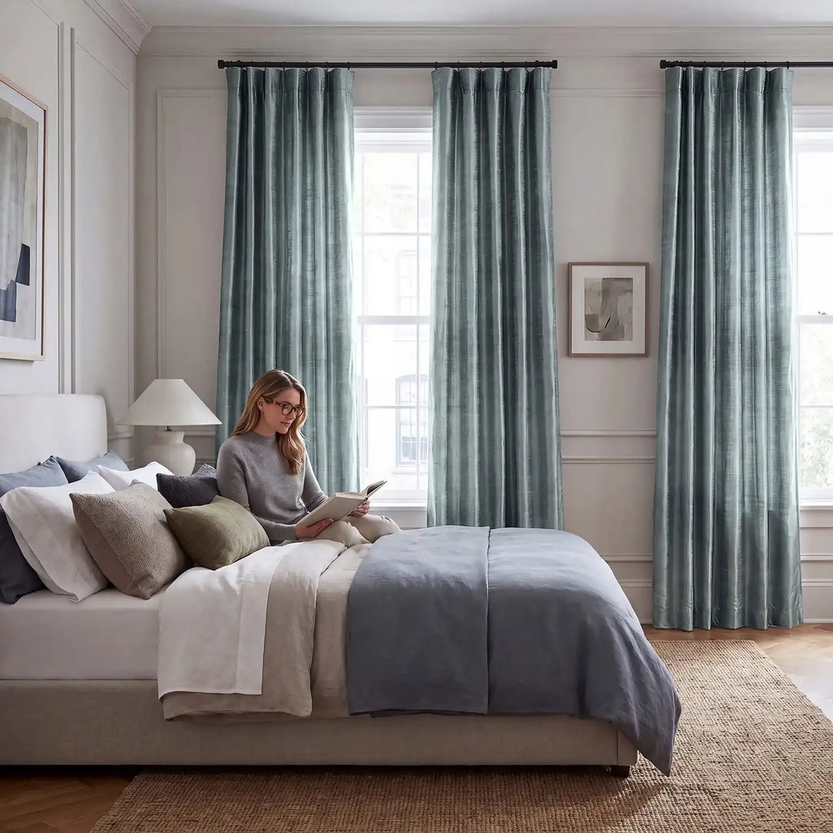 Mood Blue Textured Dupioni Silk Room Darkening Curtain