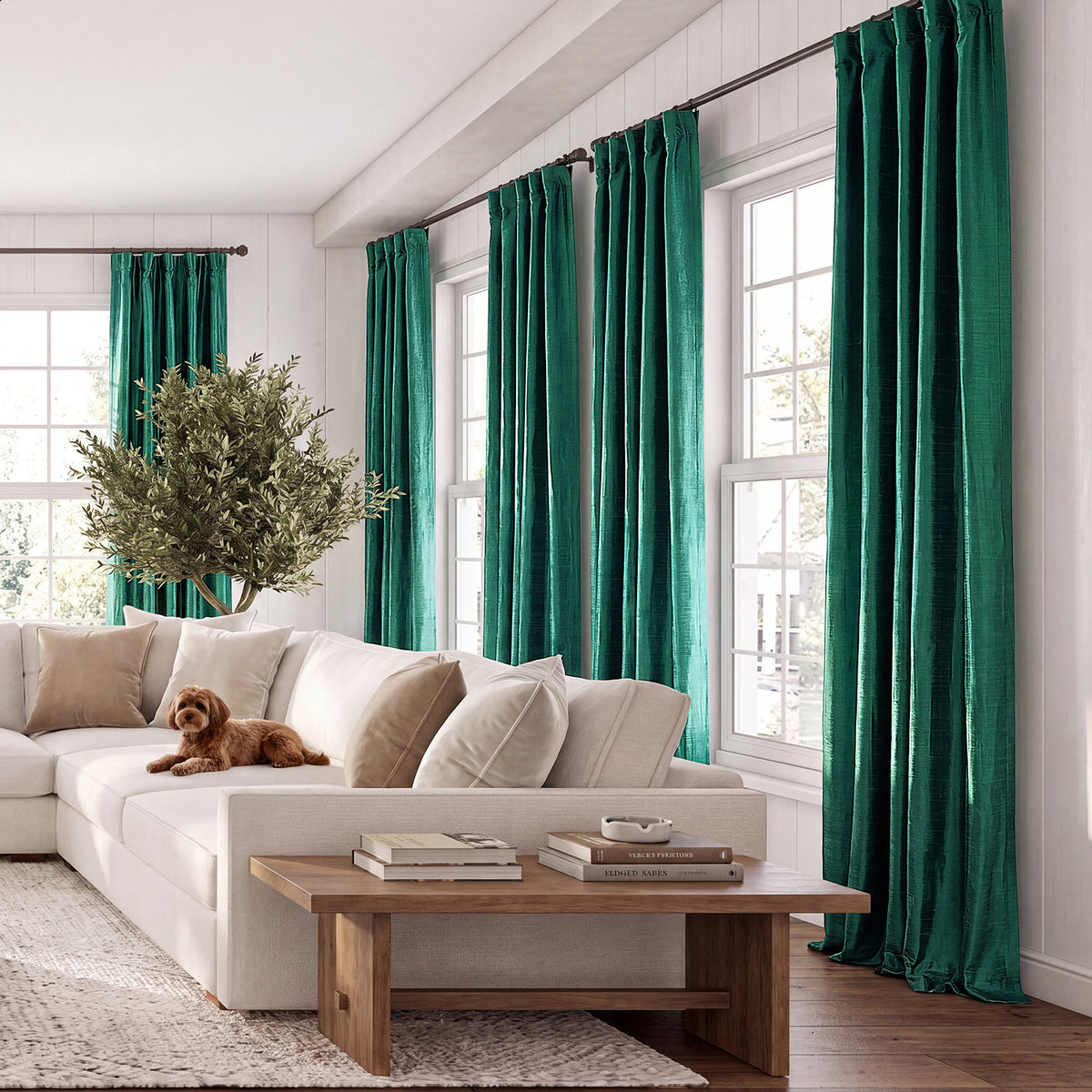 Carnival Green Textured Dupioni Silk Room Darkening Curtain