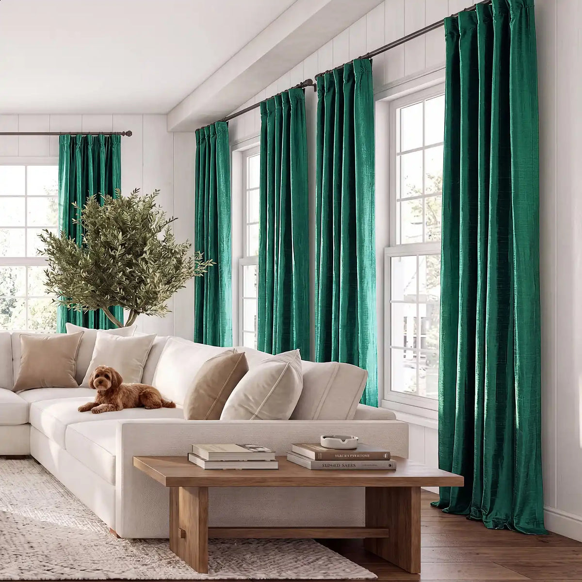Carnival Green Textured Dupioni Silk Room Darkening Curtain