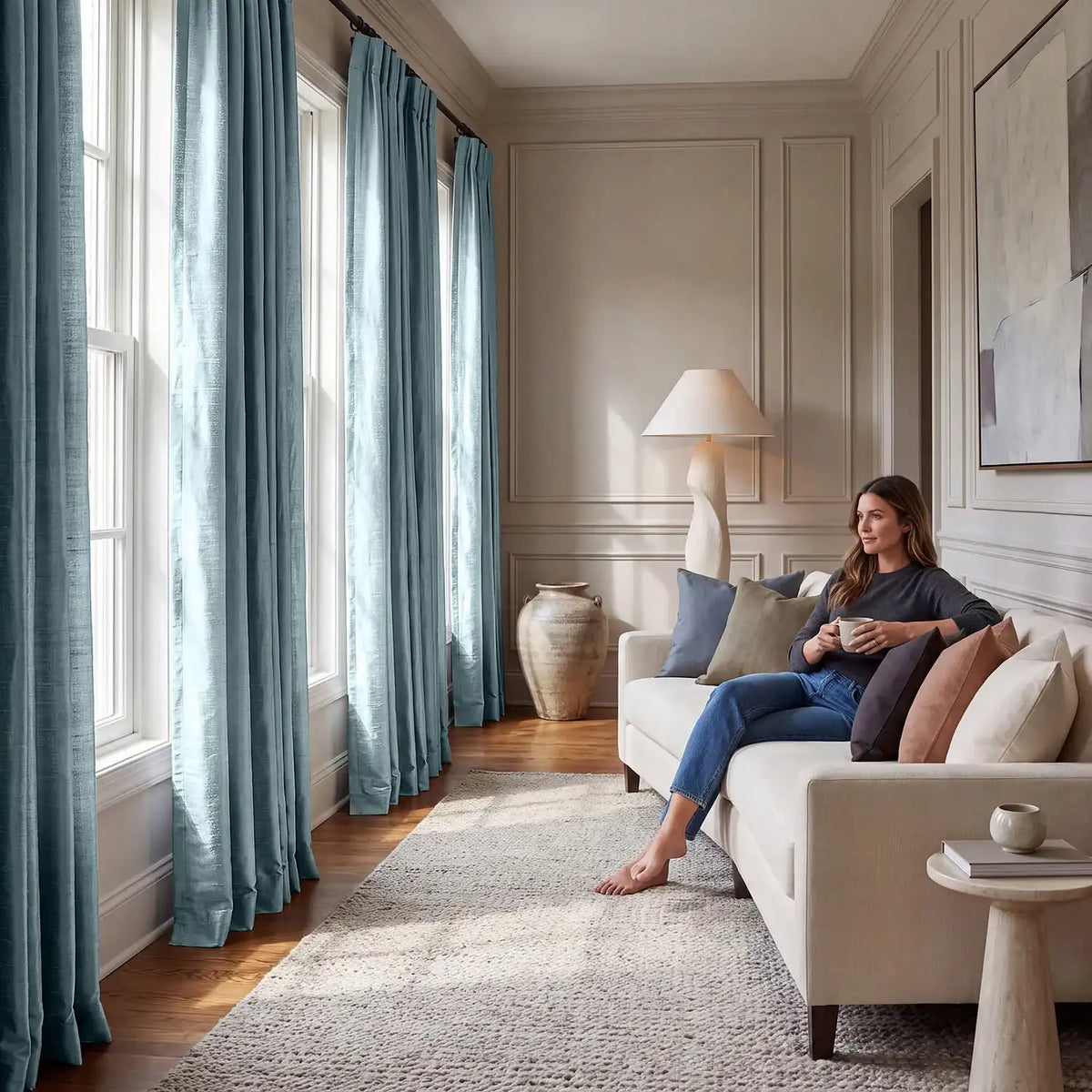 Siberian Ice Textured Dupioni Silk Room Darkening Curtain