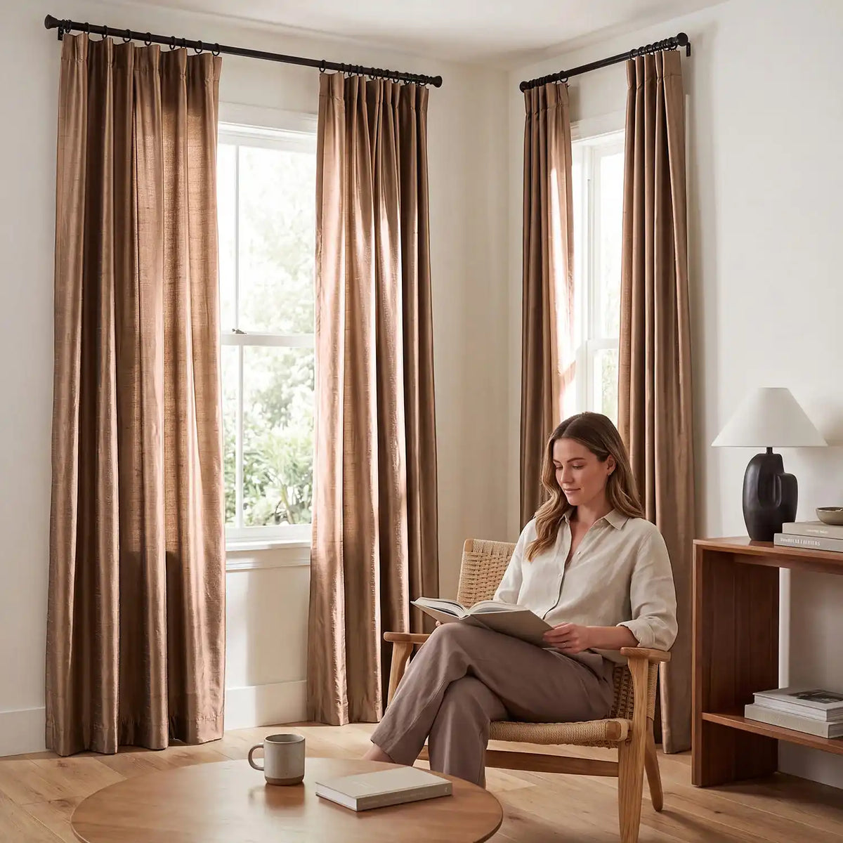 Mocha Textured Dupioni Silk Room Darkening Curtain