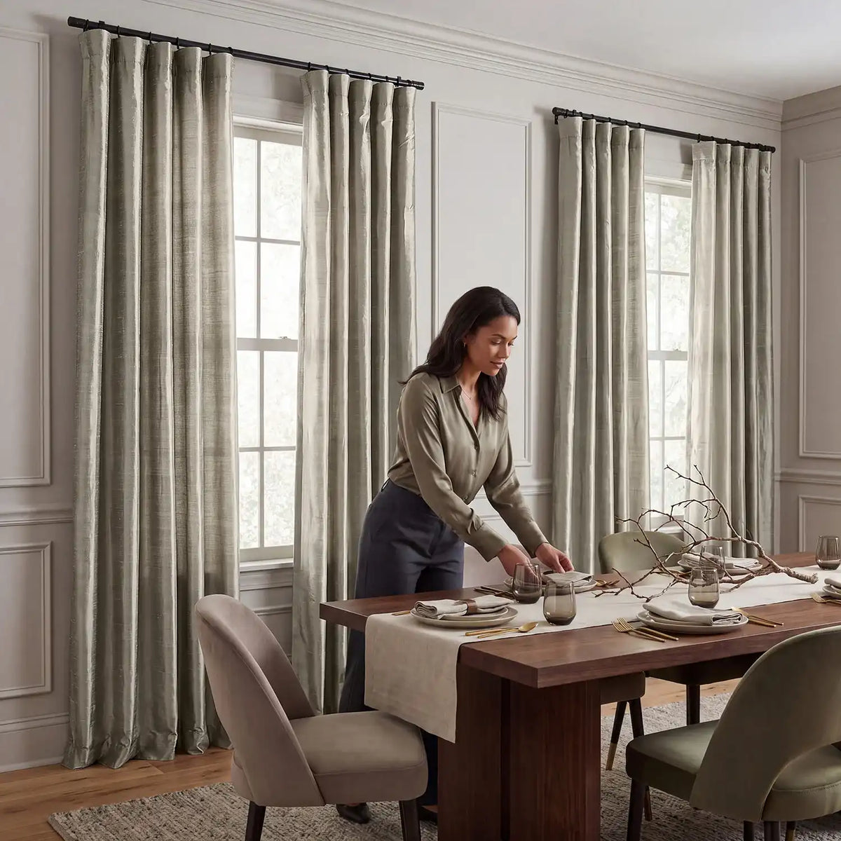 Cashmere Textured Dupioni Silk Room Darkening Curtain