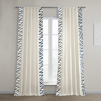 Ellis Blue Bordered Cotton Curtain - HalfPriceDrapes.com