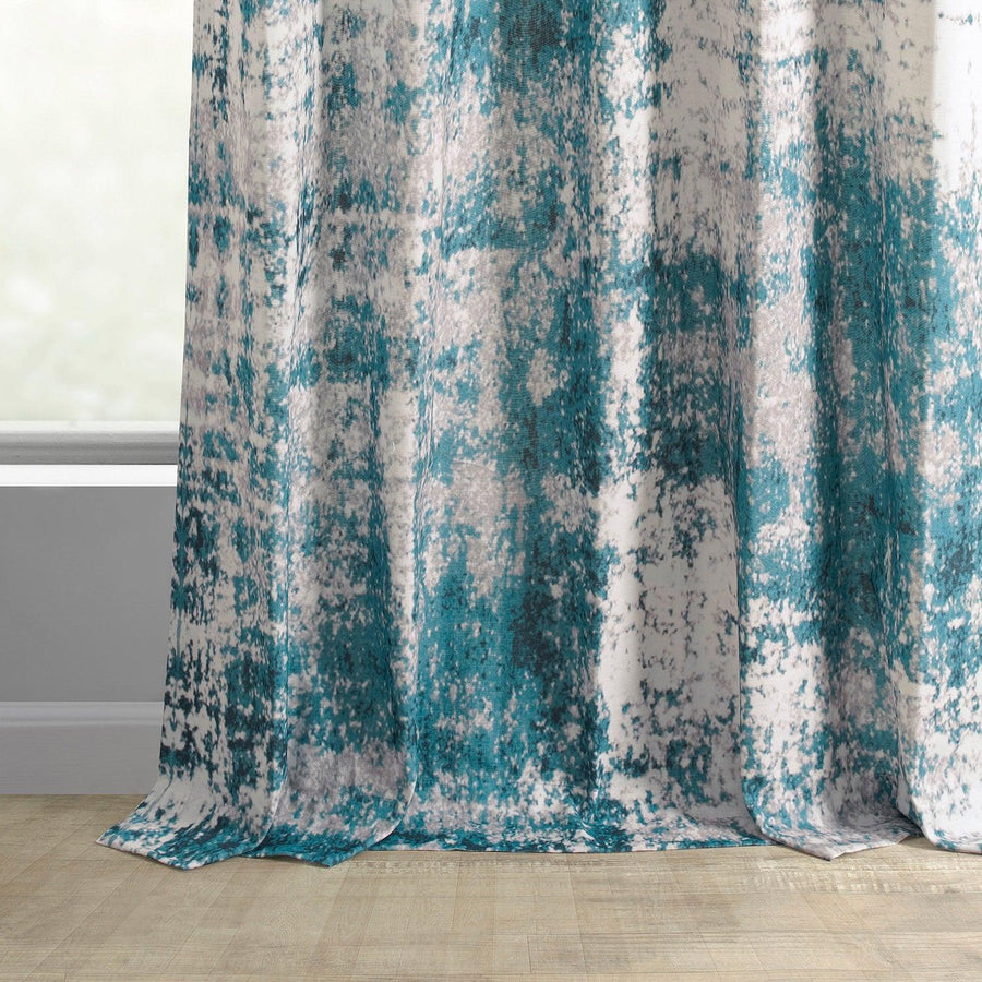 Ocean Blue Textured Printed Cotton Light Filtering Curtain - HalfPriceDrapes.com