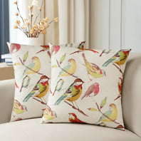 Songbird Multicolor Emblem Textured Printed Cotton Cushion Covers - Pair