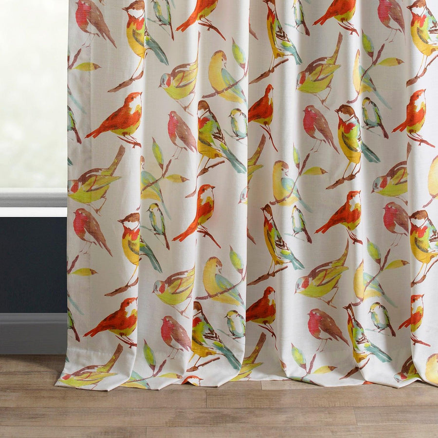 Songbird Multicolor Textured Printed Cotton Light Filtering Curtain - HalfPriceDrapes.com