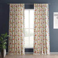 Songbird Multicolor Textured Printed Cotton Room Darkening Curtain - HalfPriceDrapes.com