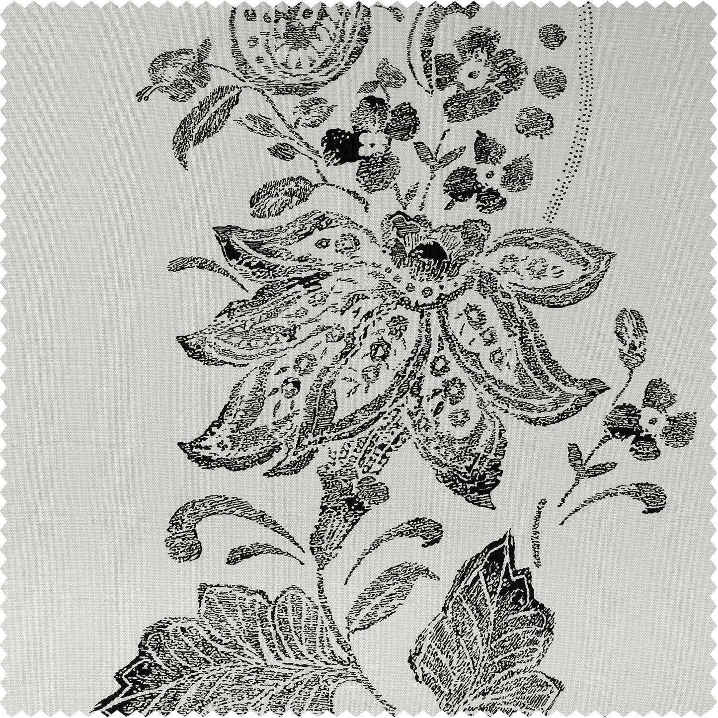 Lotus Black Textured Printed Cotton Room Darkening Swatch - HalfPriceDrapes.com
