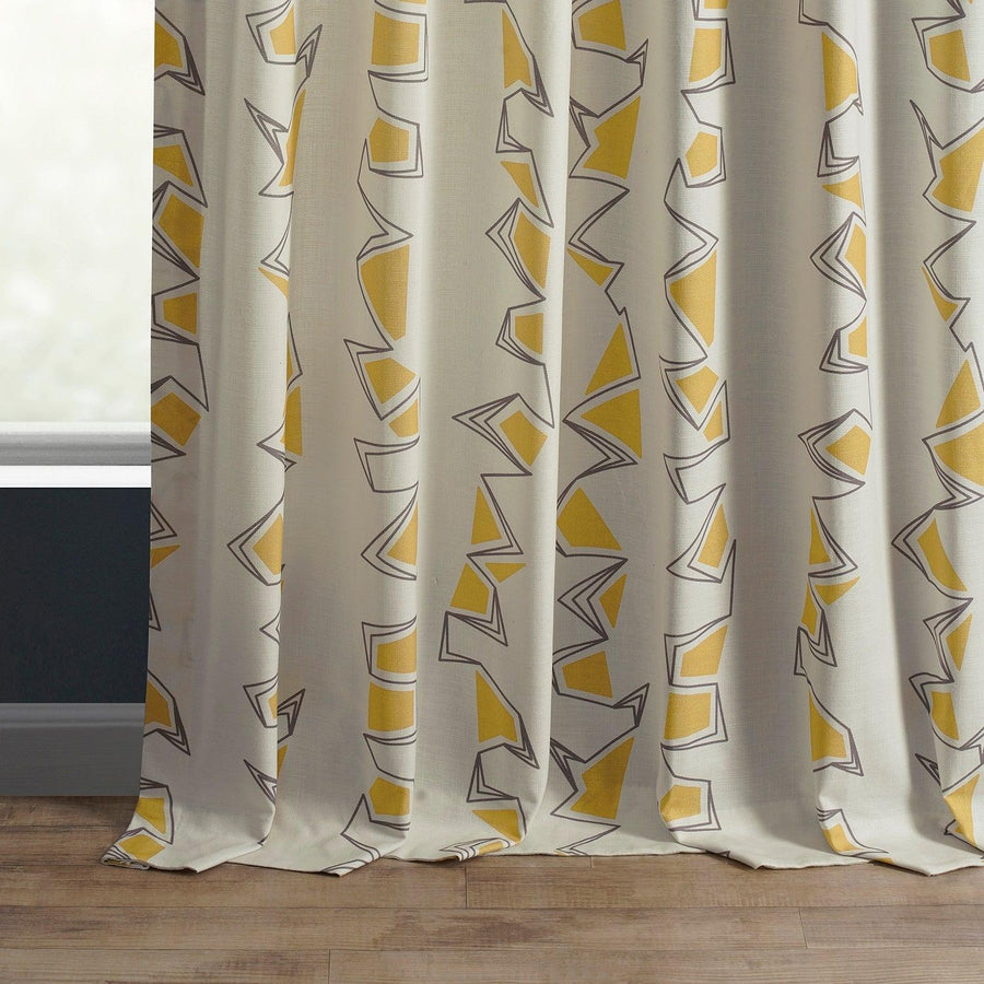 Rock & Roll Marigold Textured Printed Cotton Light Filtering Curtain - HalfPriceDrapes.com