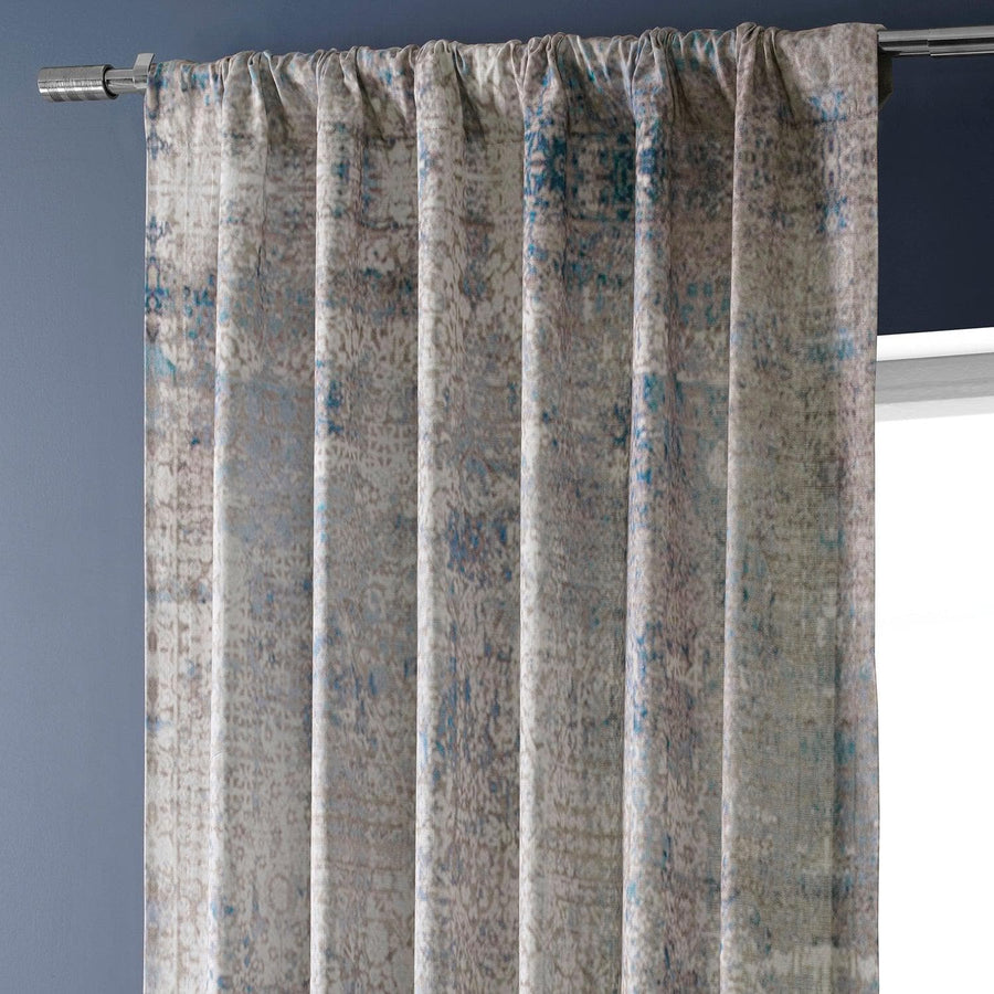 Sandbanks Blue Textured Printed Cotton Room Darkening Curtain - HalfPriceDrapes.com
