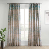 River Teal Blue Textured Printed Cotton Room Darkening Curtain - HalfPriceDrapes.com