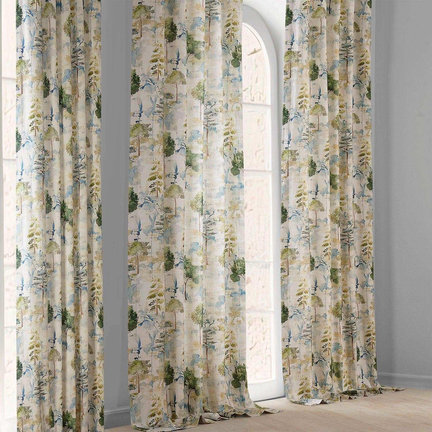 Grove Teal Blue Textured Printed Cotton Room Darkening Curtain - HalfPriceDrapes.com