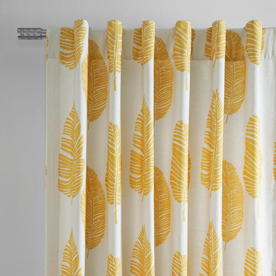 Leaflet Marigold Textured Printed Cotton Room Darkening Curtain - HalfPriceDrapes.com