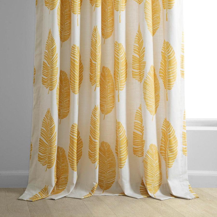 Leaflet Marigold Textured Printed Cotton Light Filtering Curtain - HalfPriceDrapes.com