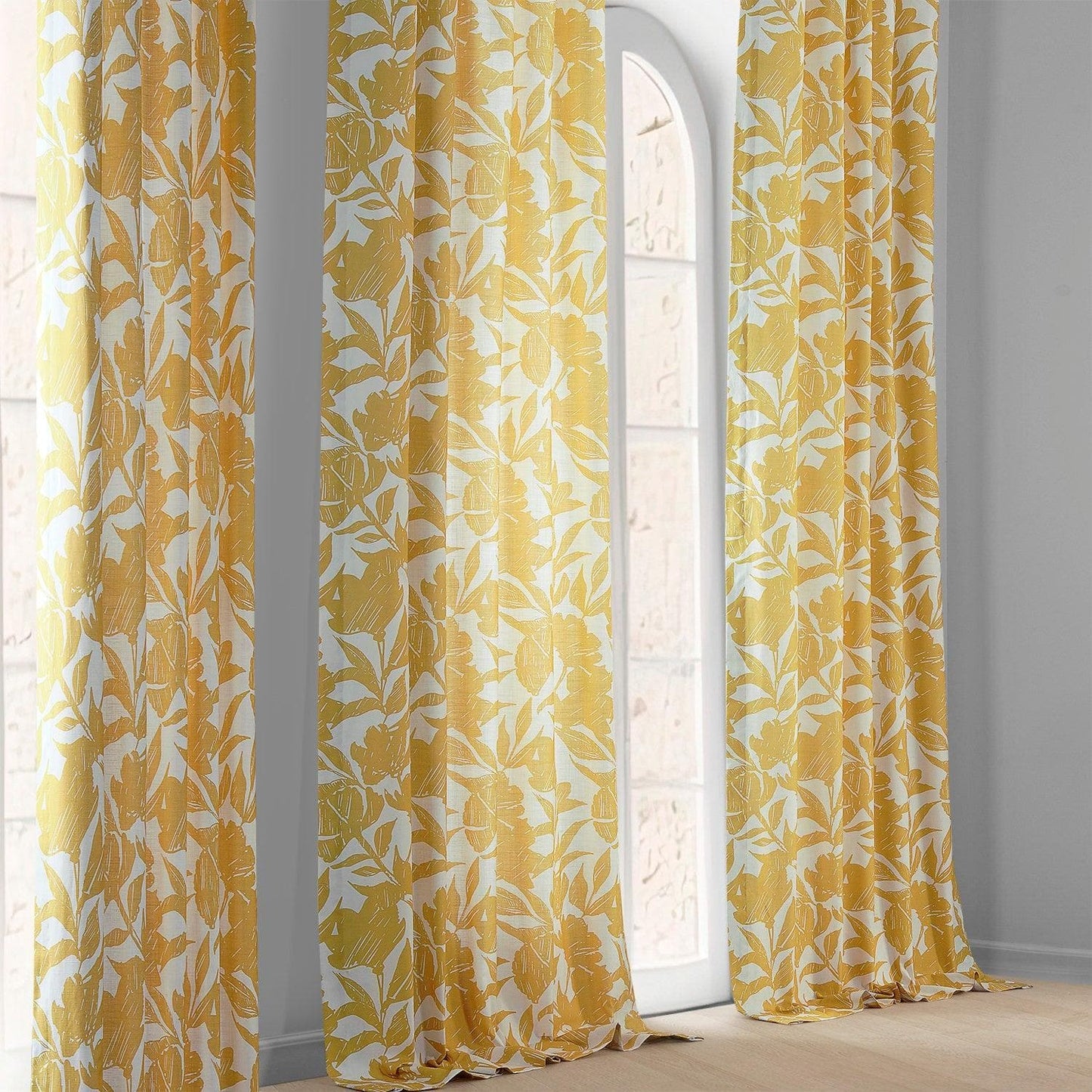 Meadow Marigold Textured Printed Cotton Room Darkening Curtain - HalfPriceDrapes.com