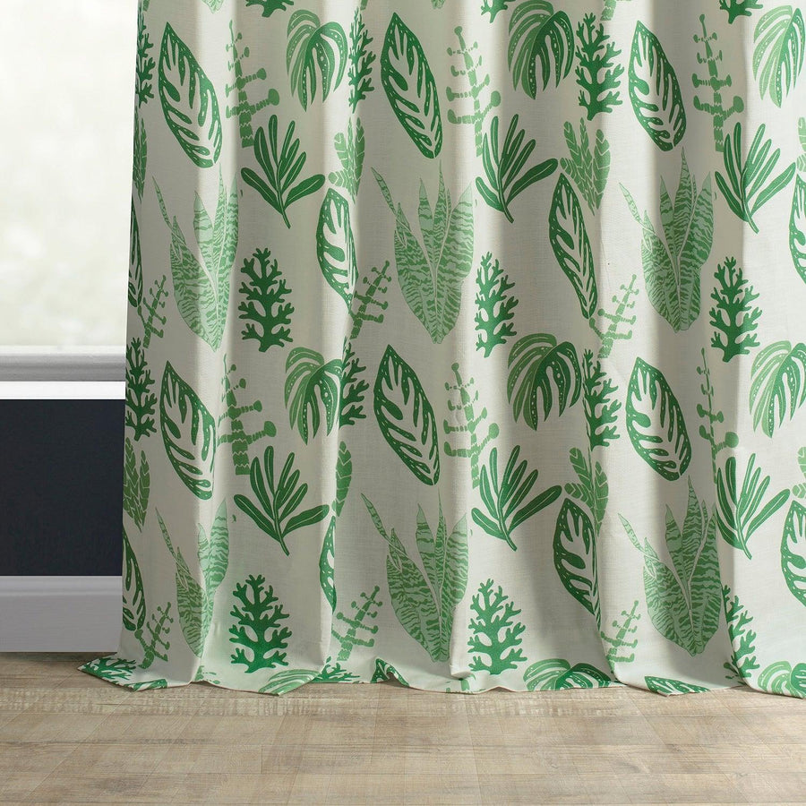 Palm Beach Green Textured Printed Cotton Light Filtering Curtain - HalfPriceDrapes.com