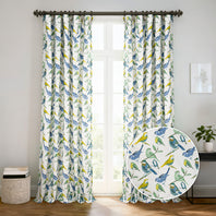 Songbird Blue Floral Dune Cotton Textured Printed Room Darkening Curtain