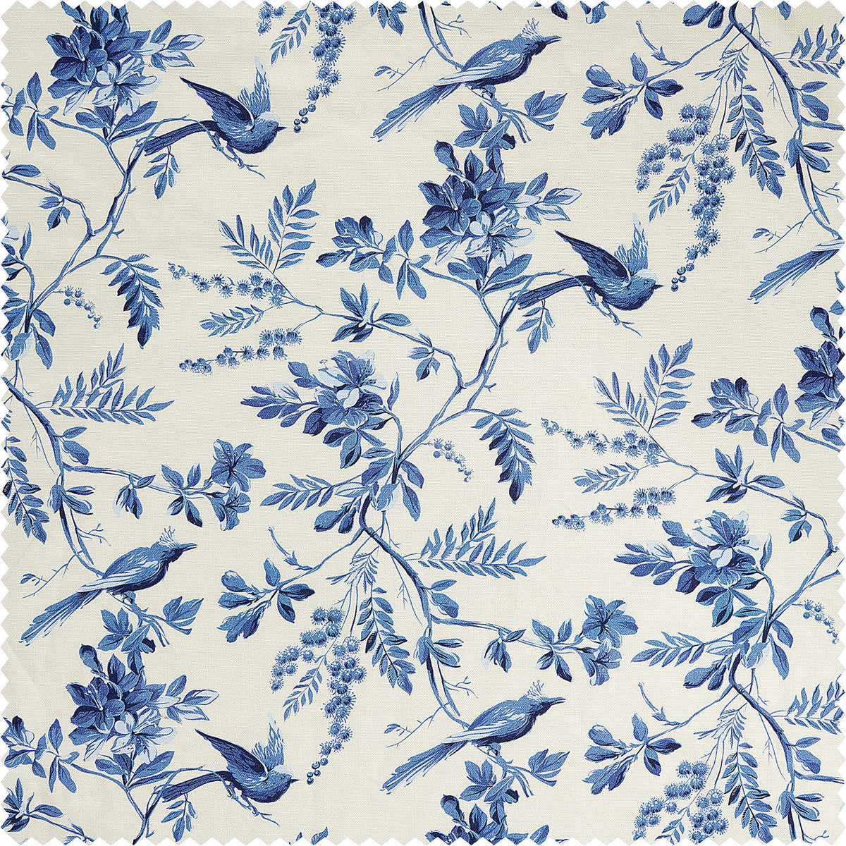 Blue Willow Arbor Floral Dune Cotton Textured Printed Custom Curtain