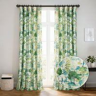 Woodland Mist Floral Dune Cotton Textured Printed Room Darkening Curtain