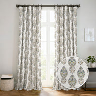 Mughal Medallion Paisley Dune Cotton Textured Printed Room Darkening Curtain