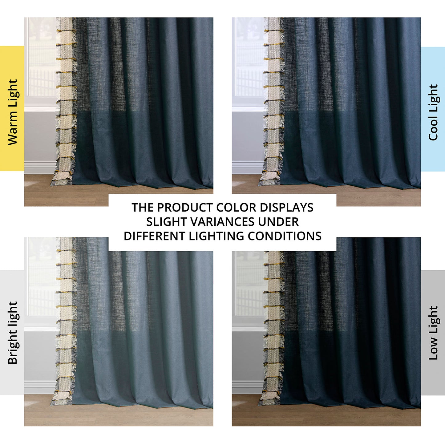 Dixy Blue Bordered Modern Hampton Textured Cotton Light Filtering Curtain