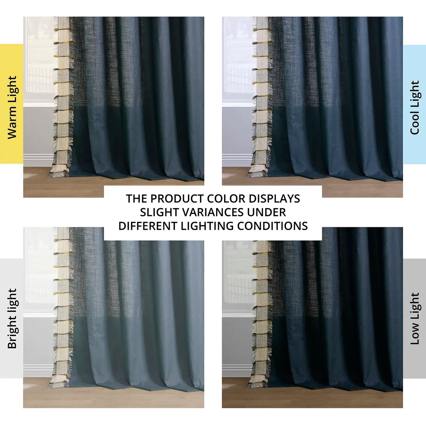 Dixy Blue Bordered Modern Hampton Textured Cotton Light Filtering Curtain
