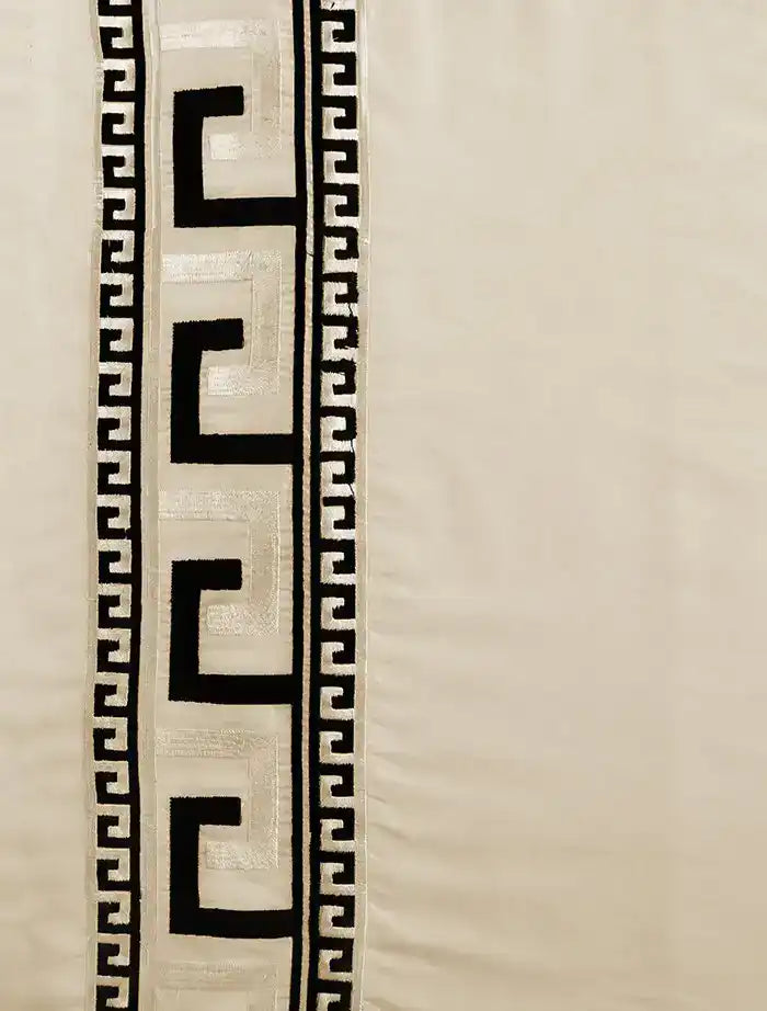 Greco Ivory Geometric Embroidered Designer Faux Silk Swatch