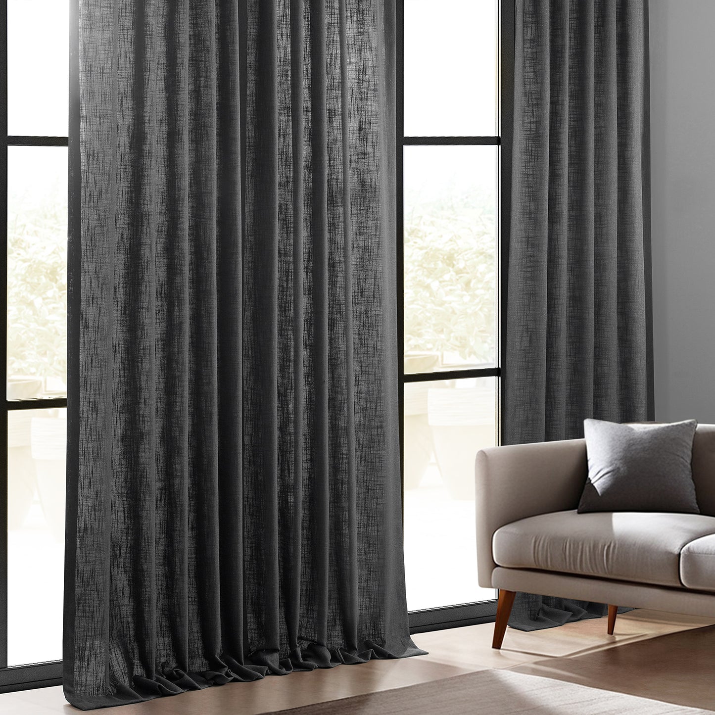 Slate Grey Heavy Faux Linen Custom Curtain