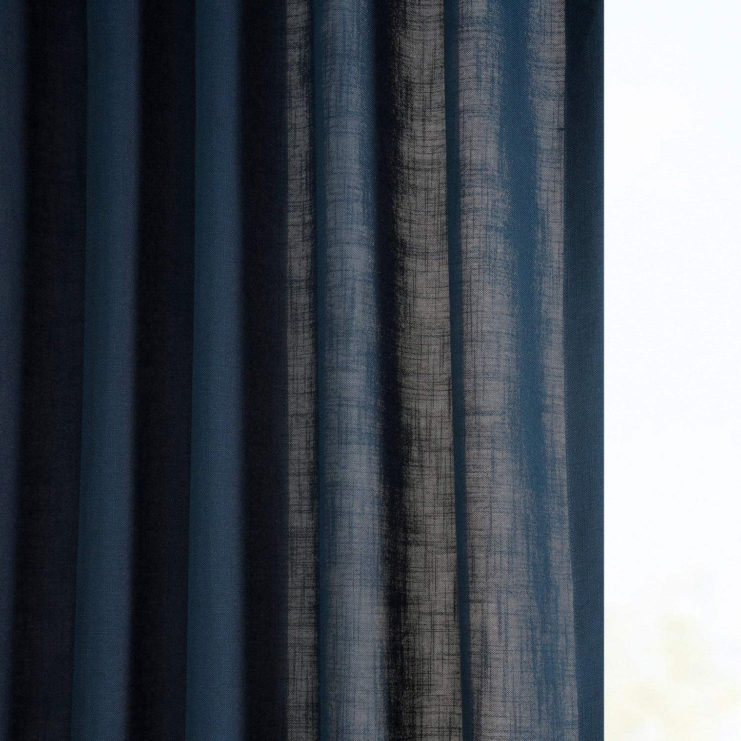 Deep Blue Classic Faux Linen Custom Curtain