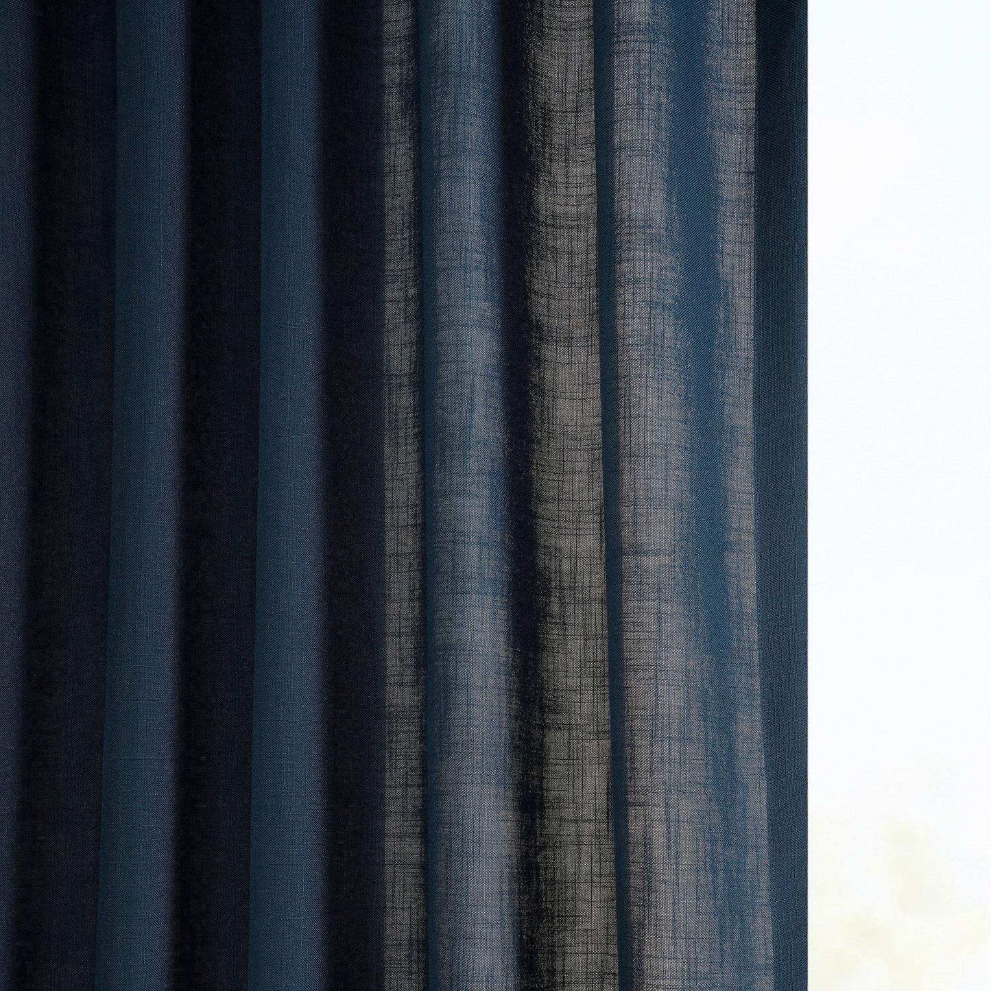 Deep Blue Classic Faux Linen Custom Curtain