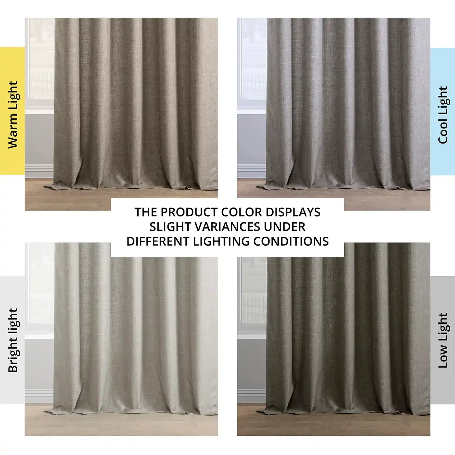 Fossil Grey Italian Faux Linen Room Darkening Curtain