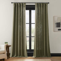 Khaki Green Simply Faux Linen Light Filtering Curtain Pair (2 Panels)