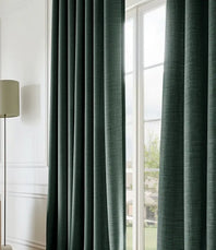 Focal Green Textured Faux Linen Custom Curtain