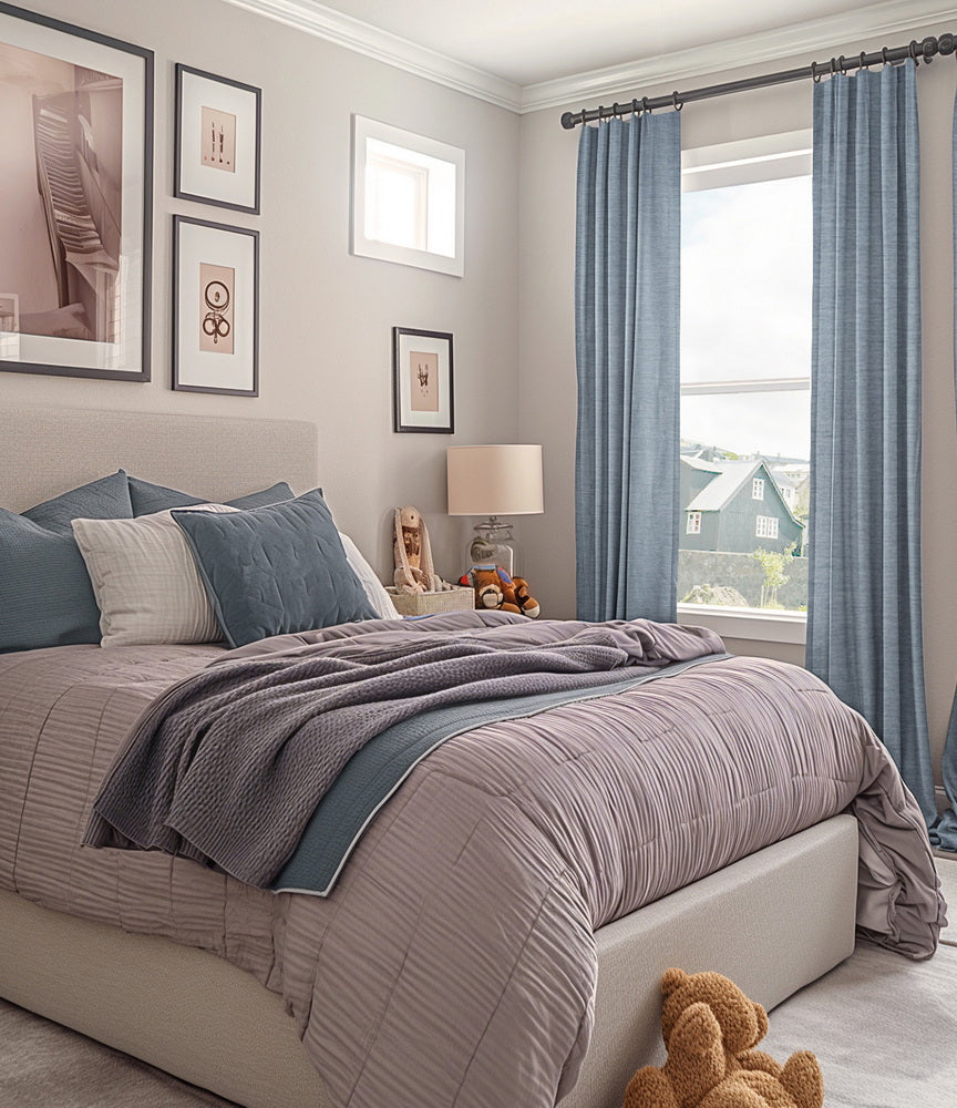 Gulf Blue Textured Bellino Custom Curtain