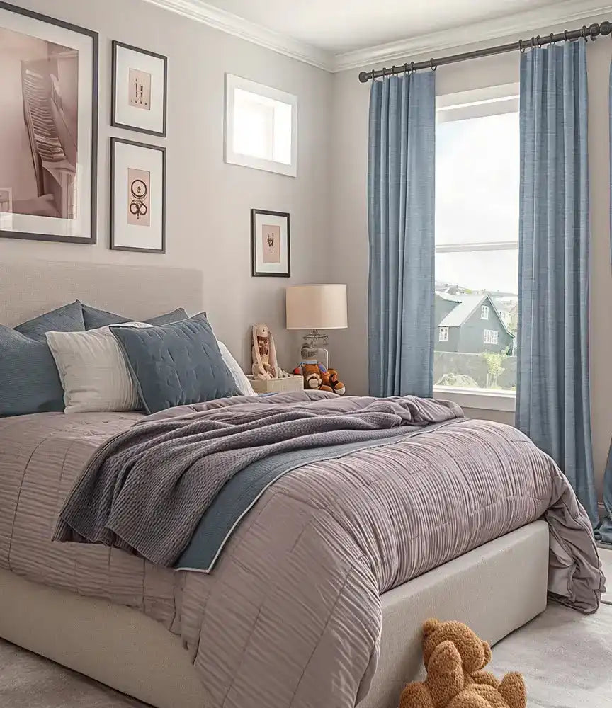 Gulf Blue Textured Bellino Custom Curtain