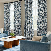 Indonesian Blue Floral Printed Cotton Custom Curtain