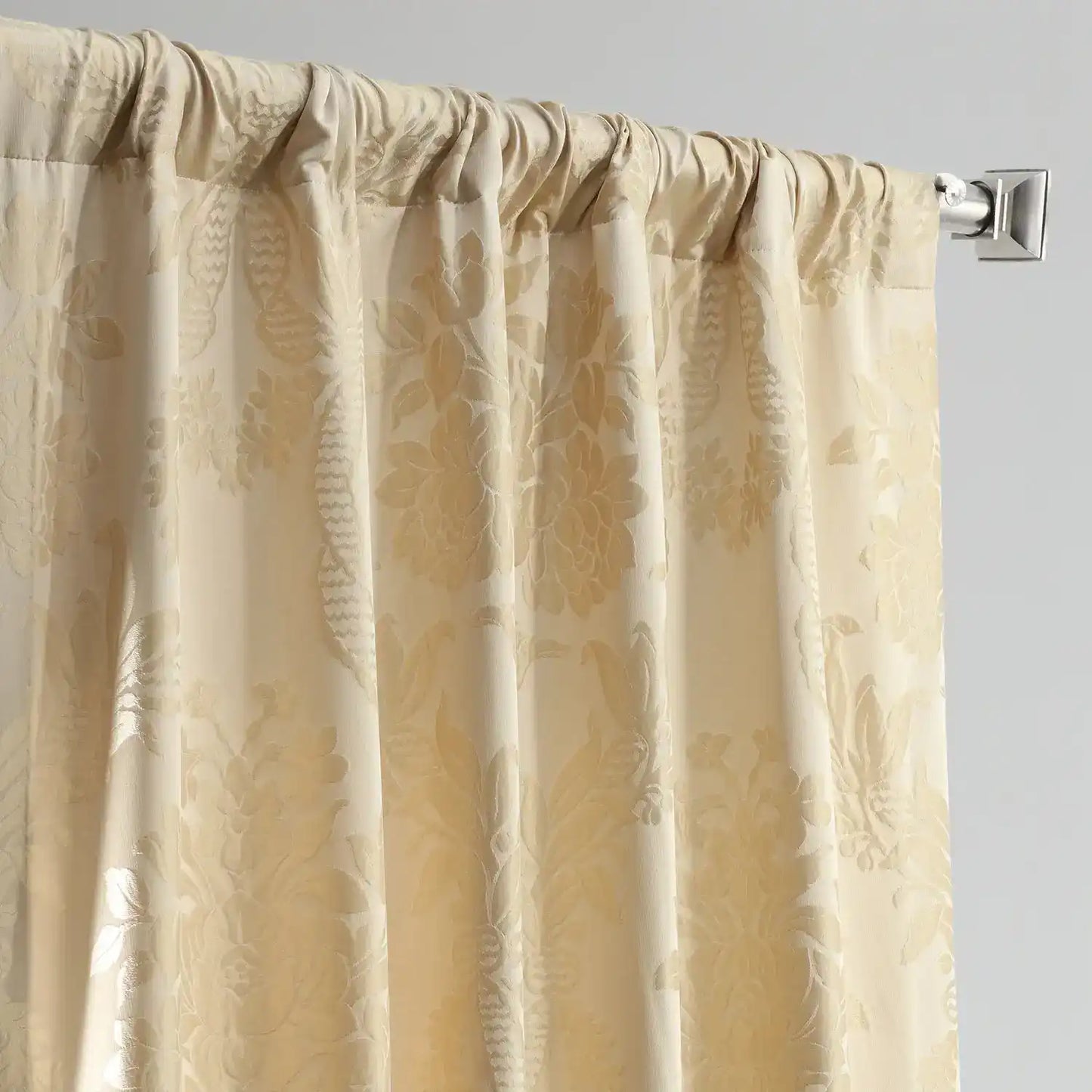 Magdelena Champagne Beige Damask Faux Silk Jacquard Custom Curtain