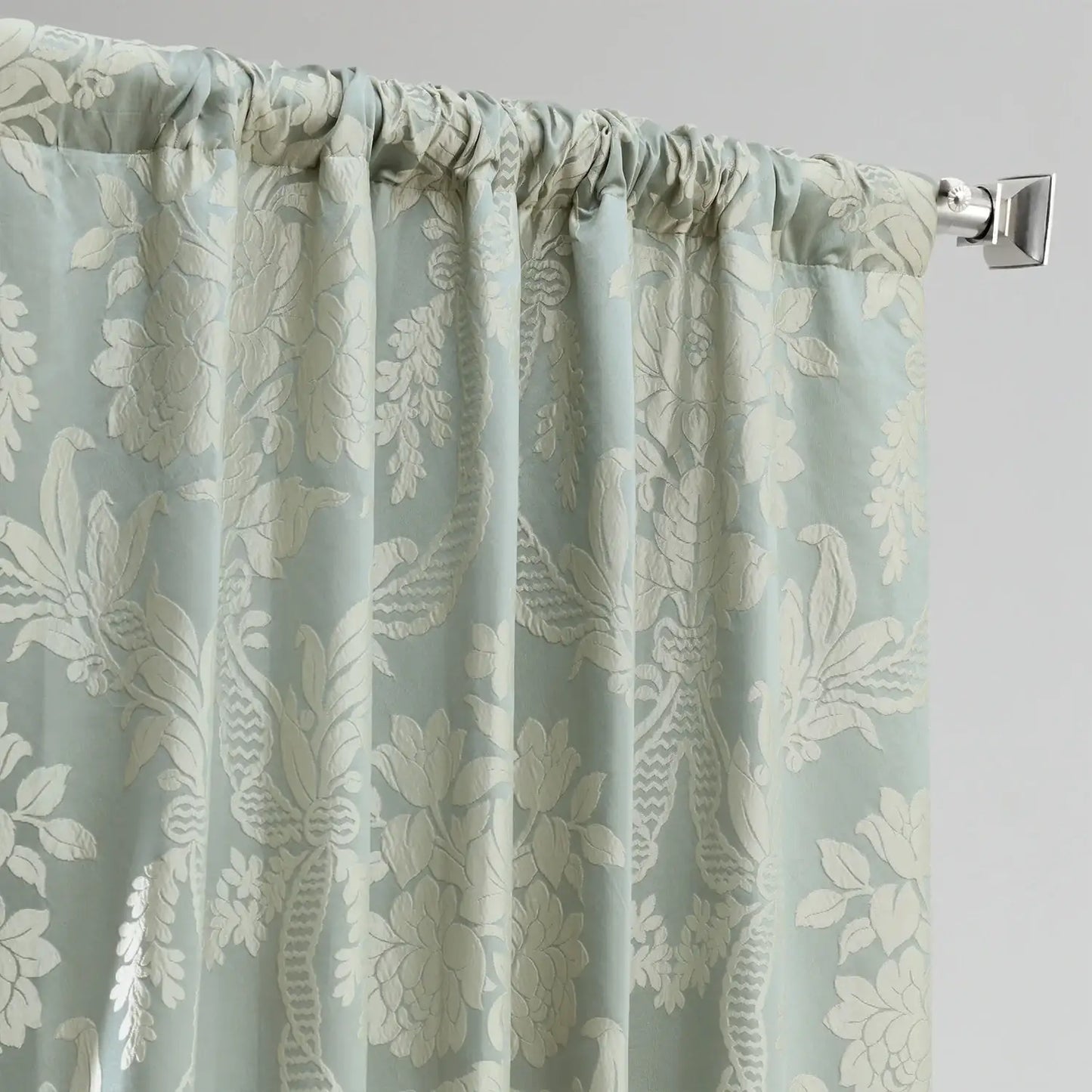 Magdelena Blue & Steel Damask Faux Silk Jacquard Custom Curtain