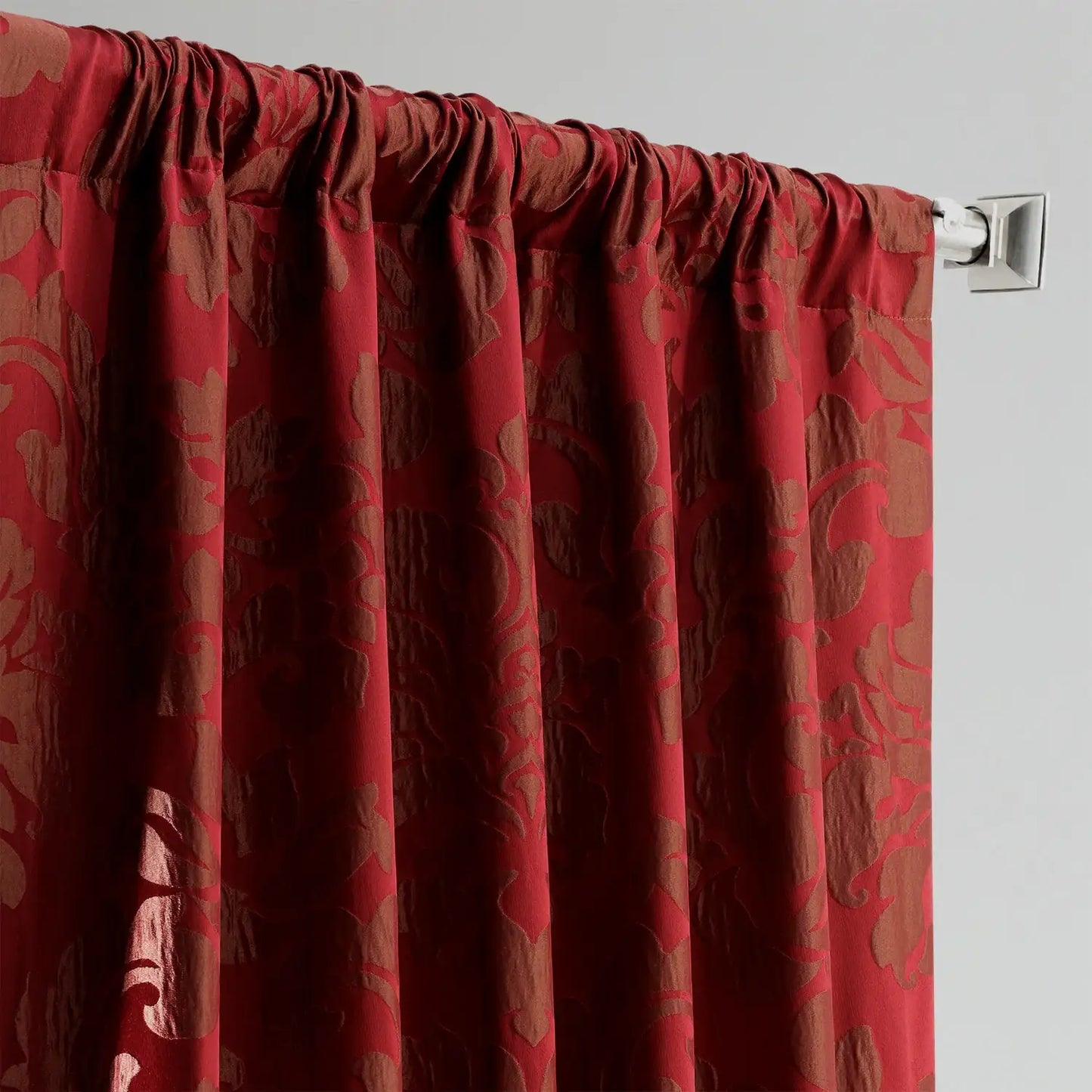 Astoria Red & Bronze Damask Faux Silk Jacquard Custom Curtain